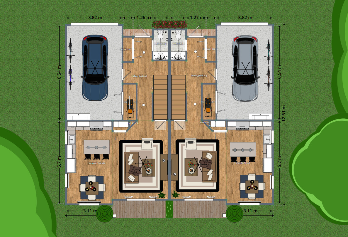 Blueprints - Spacious Modern Duplex House Plan — 6 Bedrooms, 313 m² (3,369 sq ft), 2 Garages