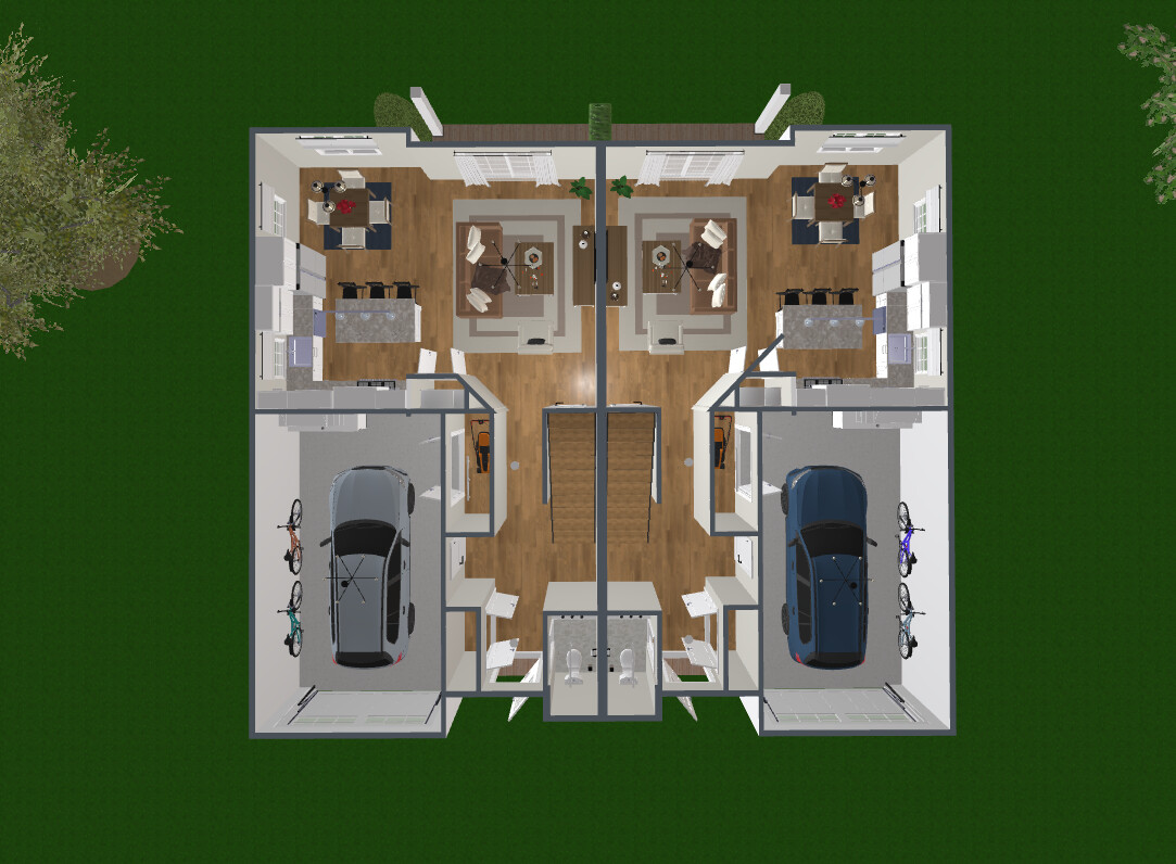 Blueprints - Spacious Modern Duplex House Plan — 6 Bedrooms, 313 m² (3,369 sq ft), 2 Garages