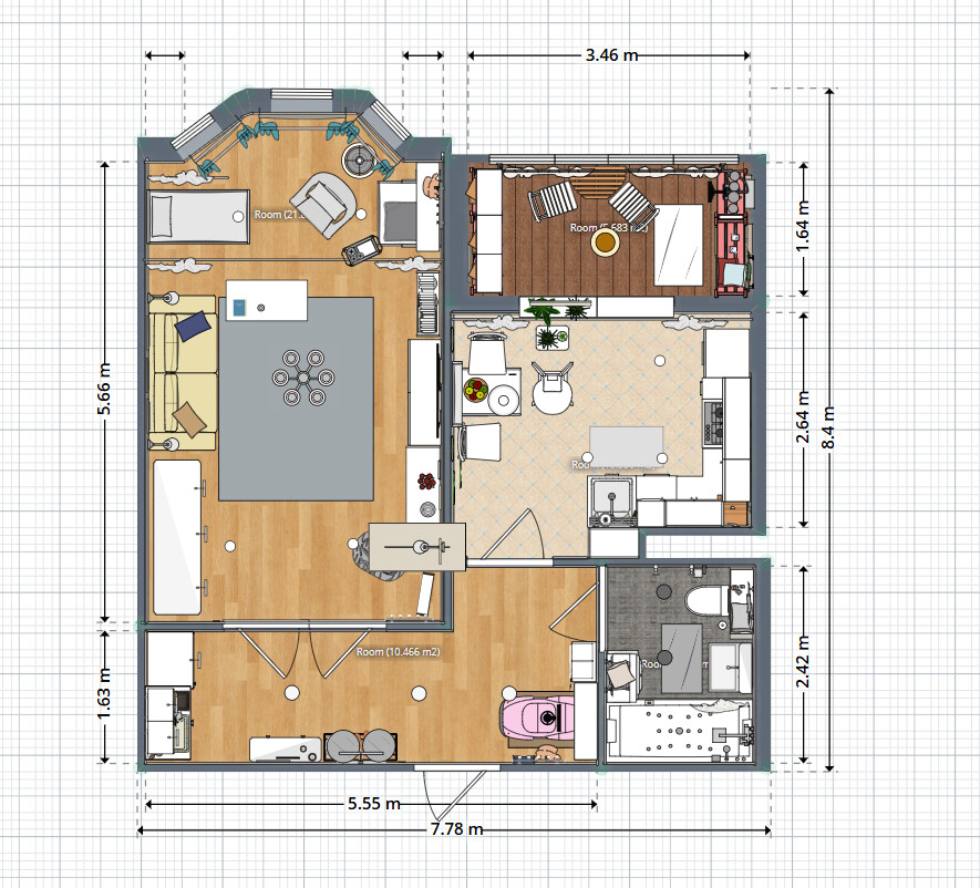 Blueprints - Bright Studio Apartment Plan — 53 m² (570 sq ft), Balcony, Nursery Nook & Ample Storage
