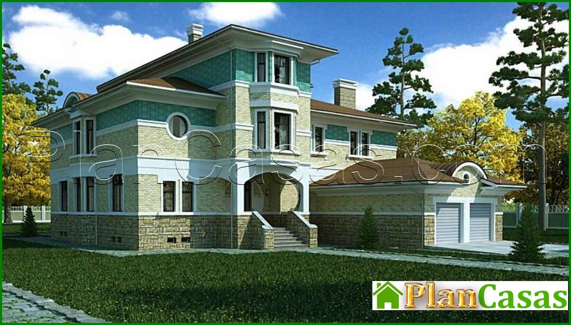The project of a large two-story house with a pool and a garage for 2 cars house plan