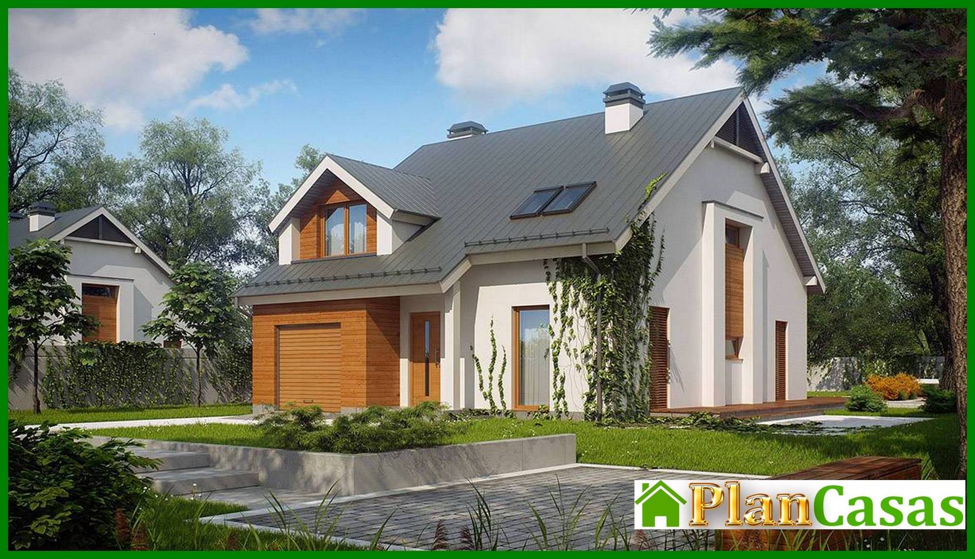 Visualization gallery - The project of a bright stylish classic house with an attic and a garage for a car