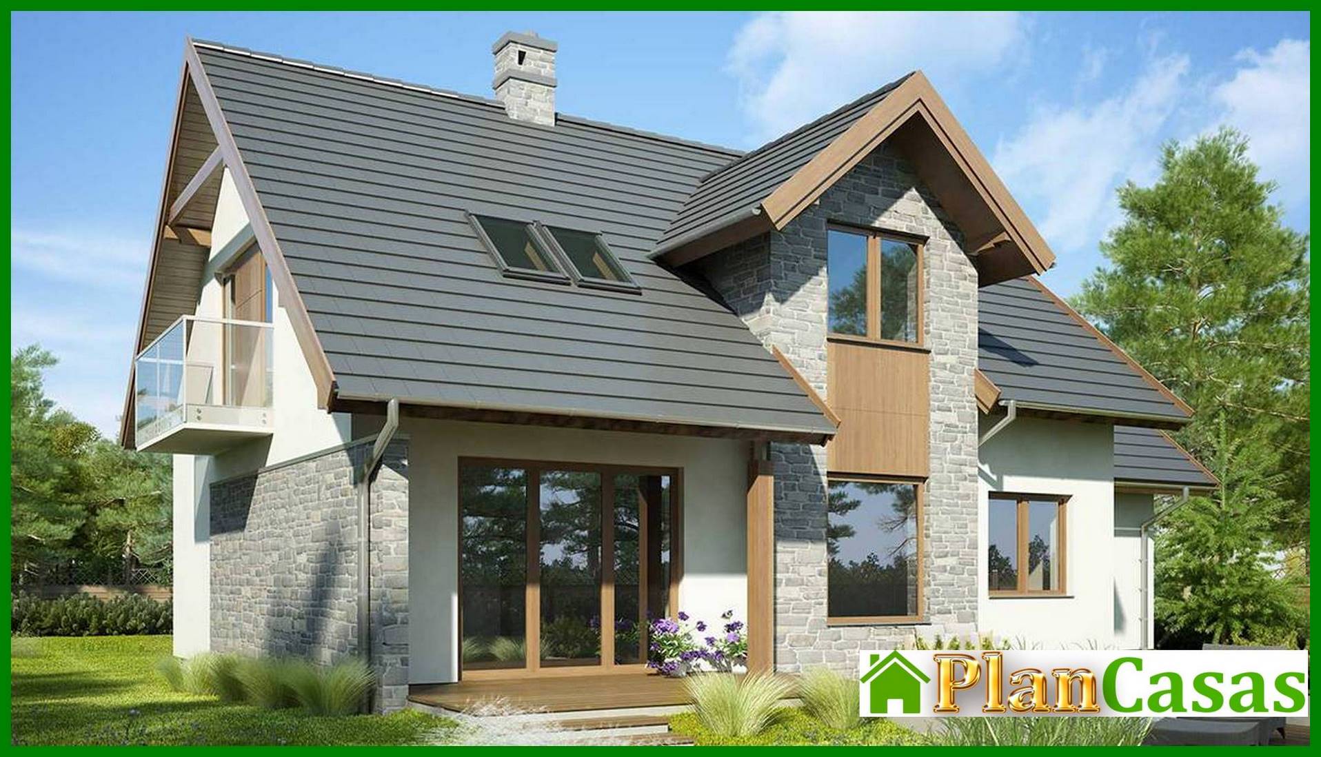 Beautiful house with stone decor house plan