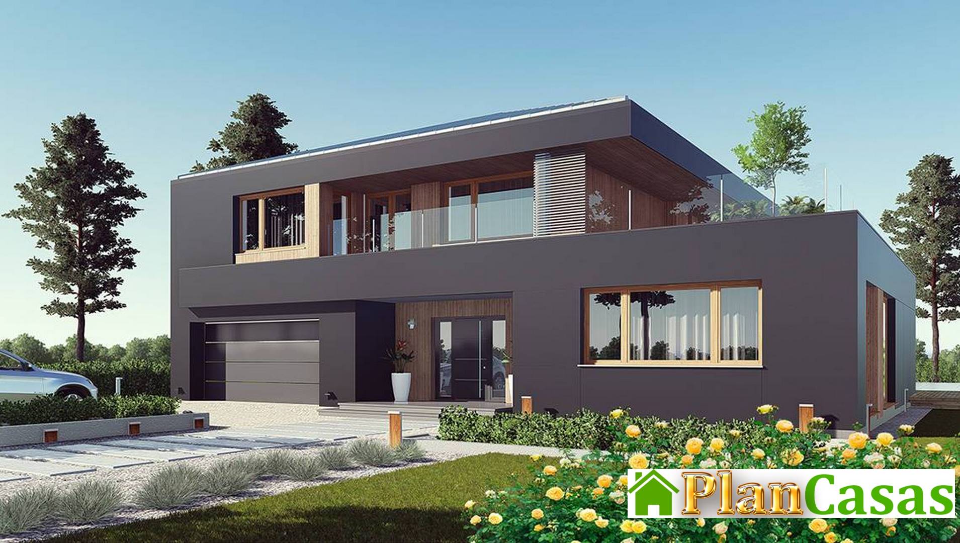 Modern residential building in dark color house plan