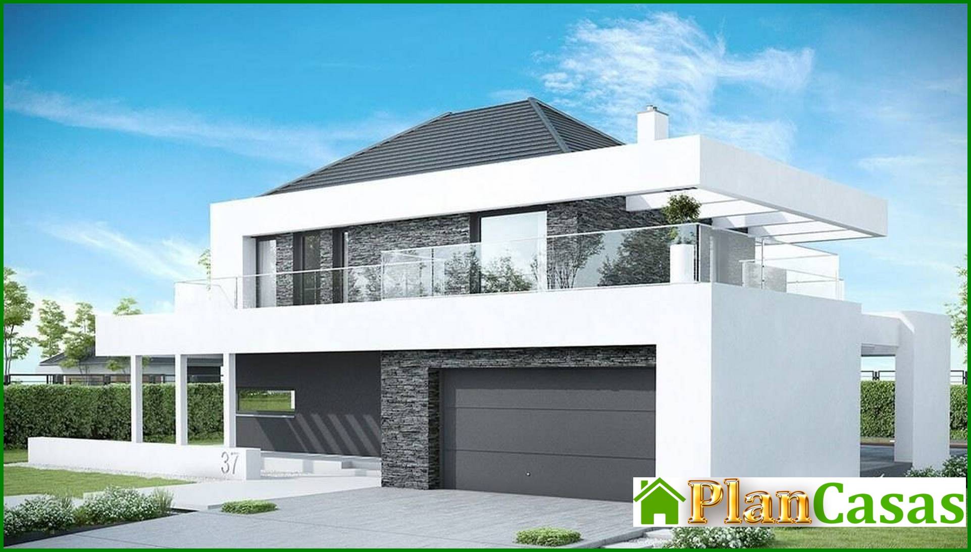 Two-story residential building with spacious verandas house plan