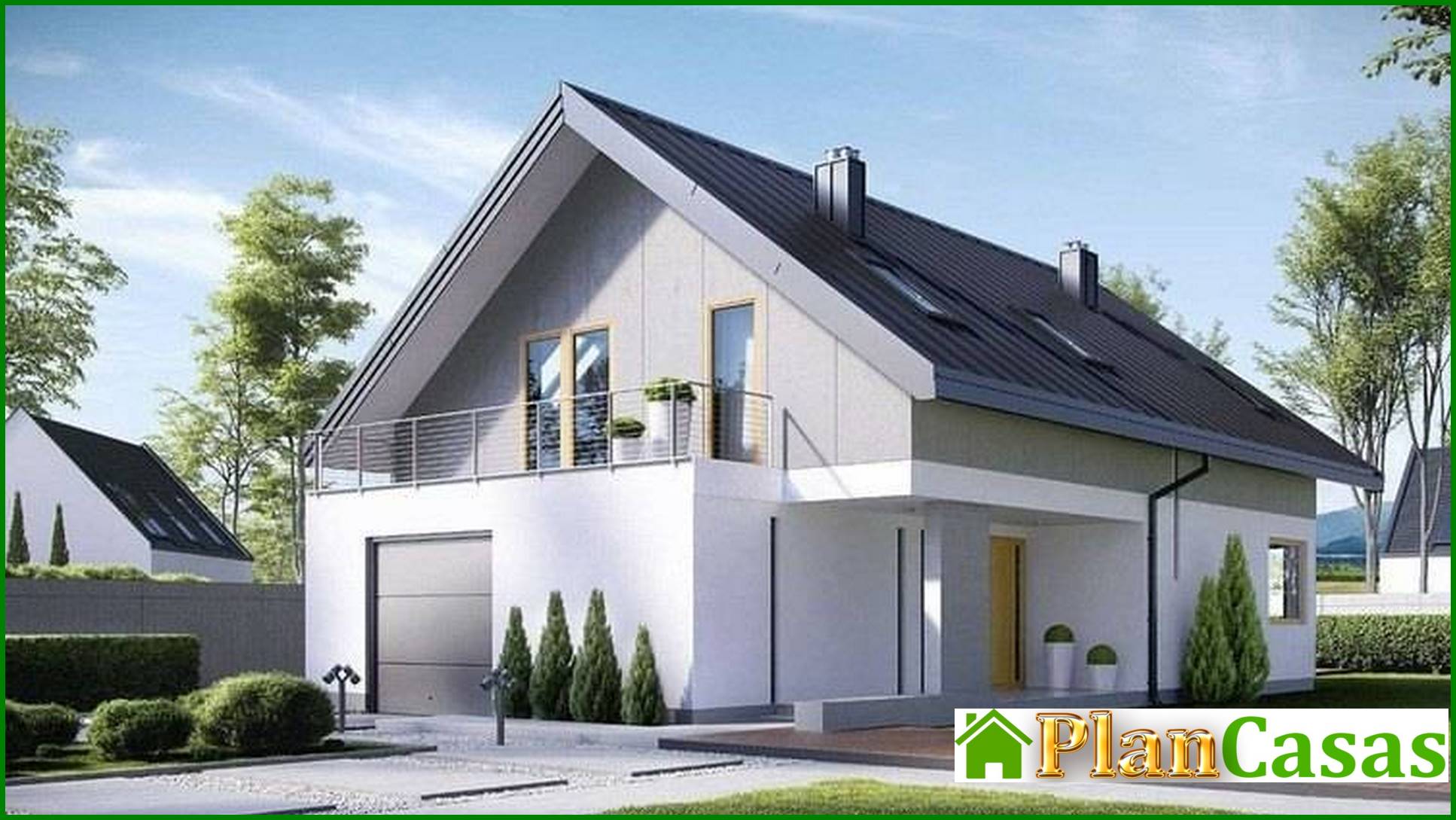 Two-storey stylish house with two balconies house plan