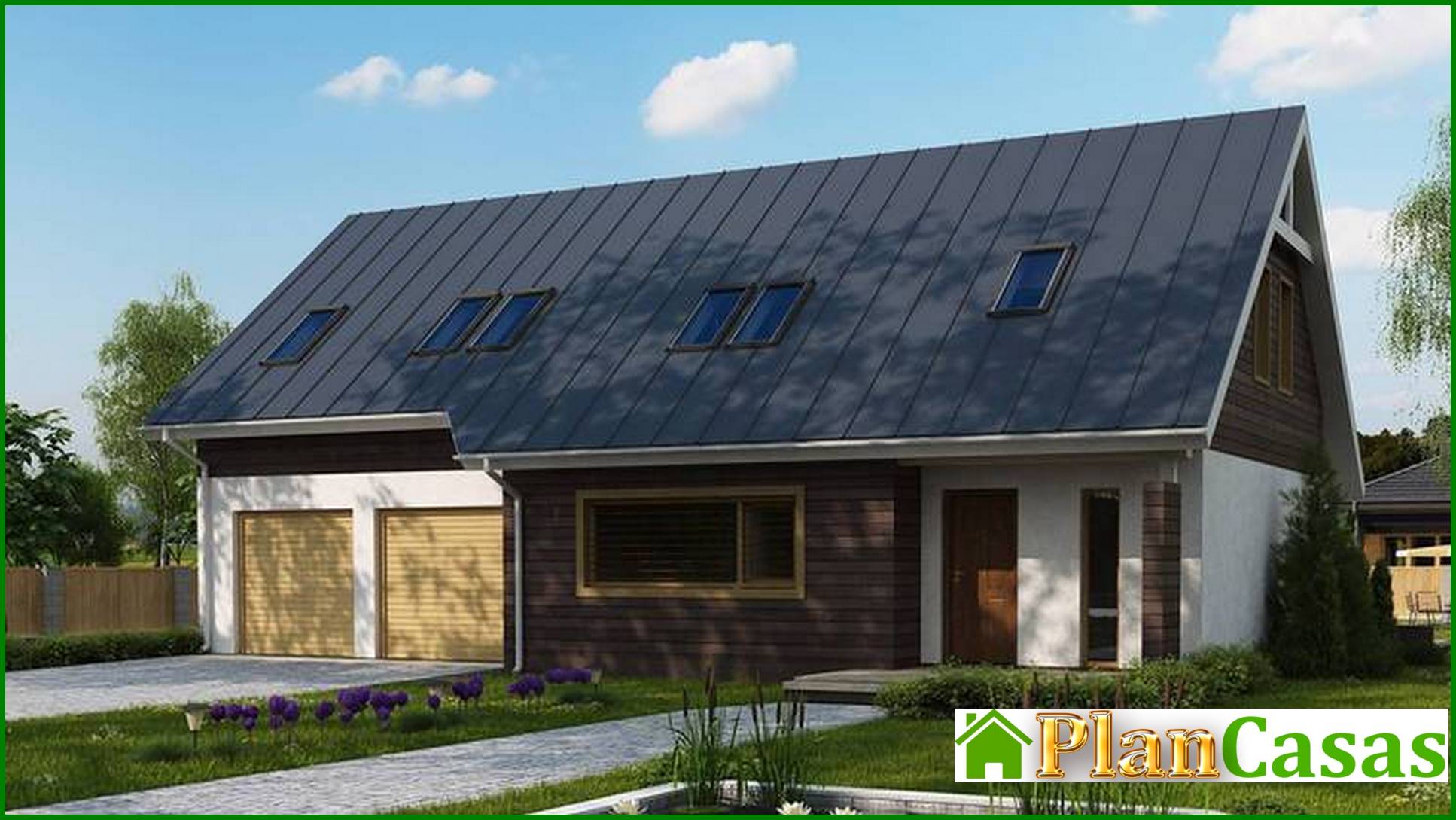 The project of a large house with an attic, a garage for two cars house plan