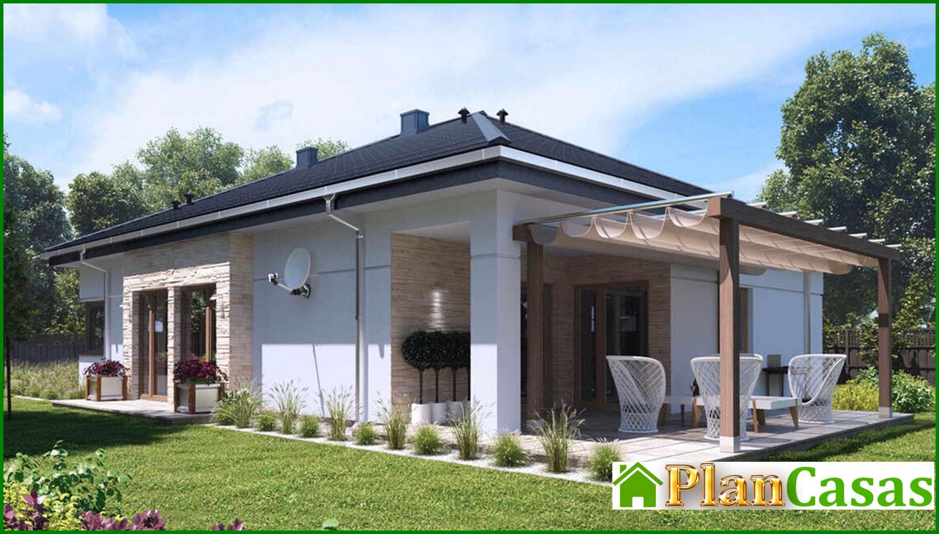 Visualization gallery - The project of a one-story house with artificial stone decor