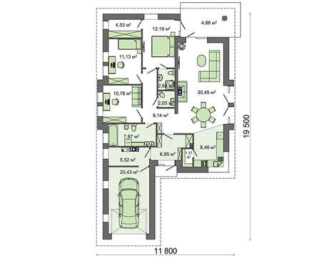 Visualization gallery - The project of a one-story house with artificial stone decor