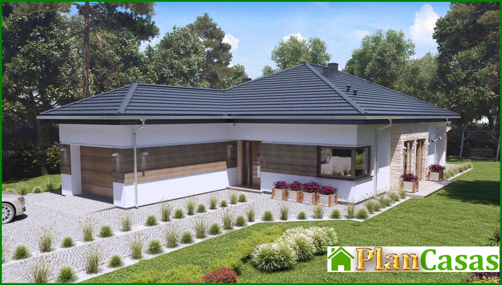 Visualization gallery - The project of a one-story house with artificial stone decor