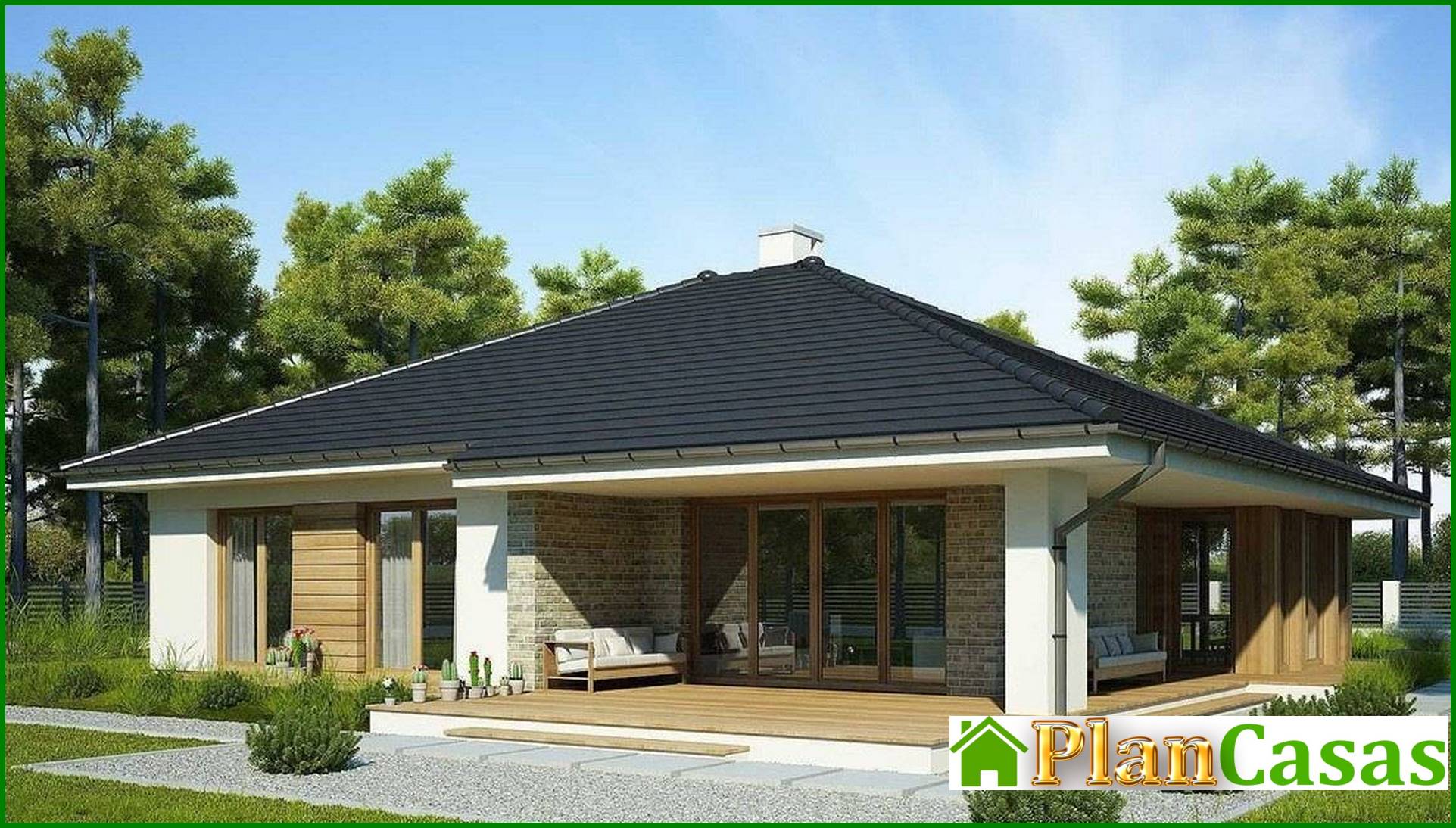 Visualization gallery - One-story house with huge windows in the living room