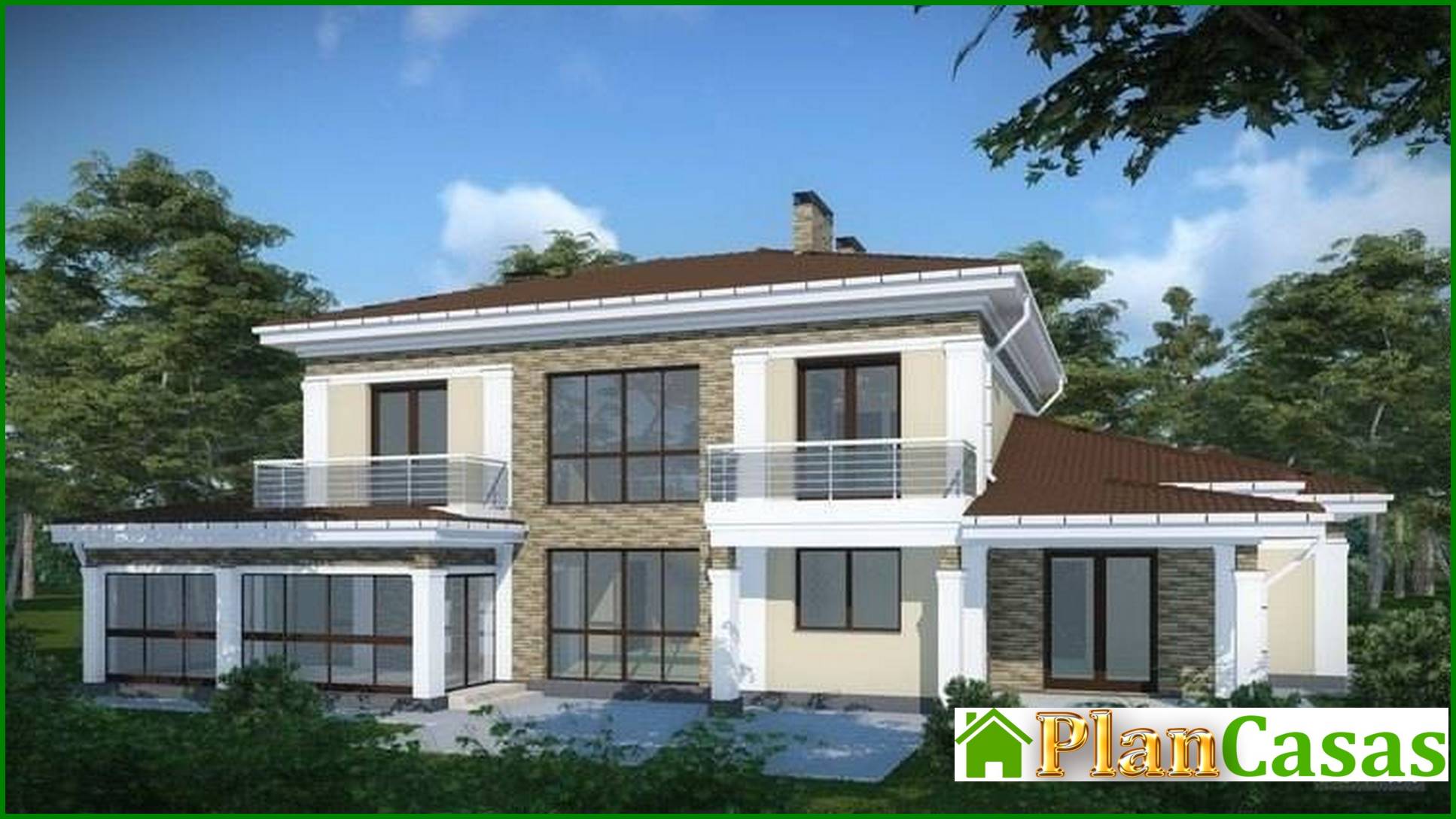 A project of a comfortable country cottage with a garage for two families house plan