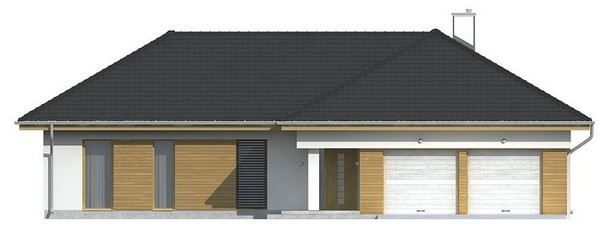Visualization gallery - The project of a one-story cottage with a frontal garage for two cars