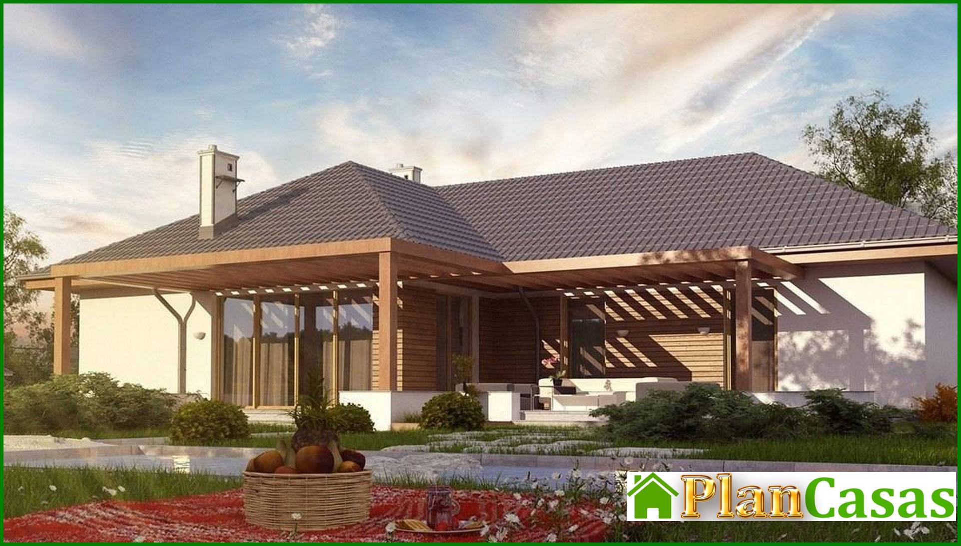 Visualization gallery - The project of a one-story cottage with a frontal garage for two cars