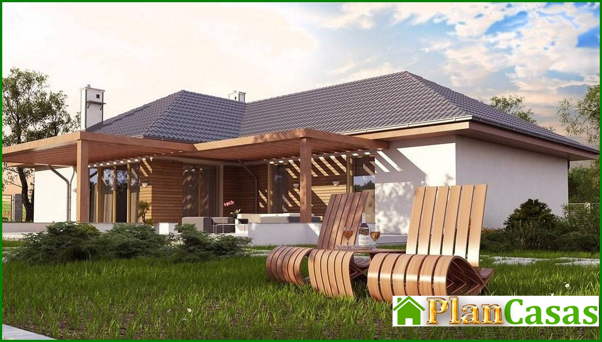 Visualization gallery - The project of a one-story cottage with a frontal garage for two cars