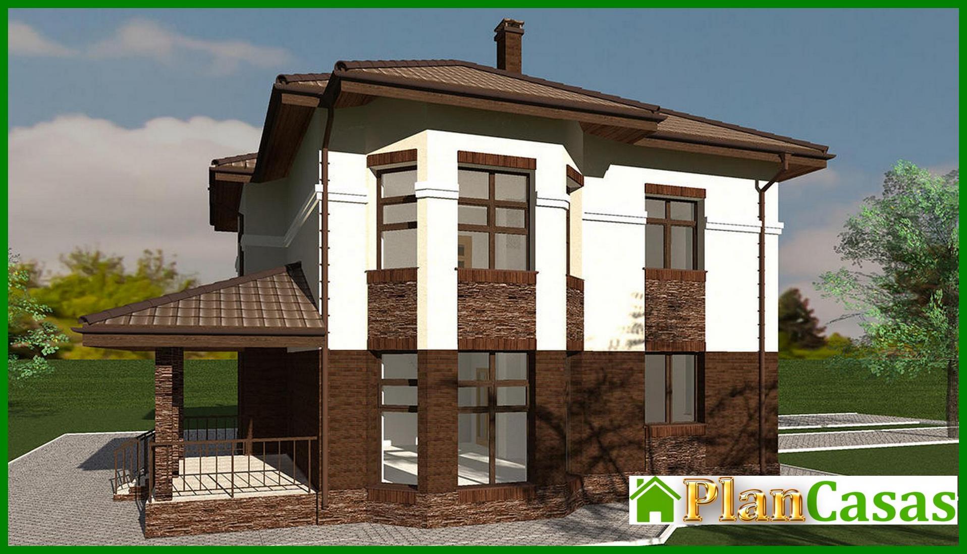 Project of the original two-story house with bay windows house plan