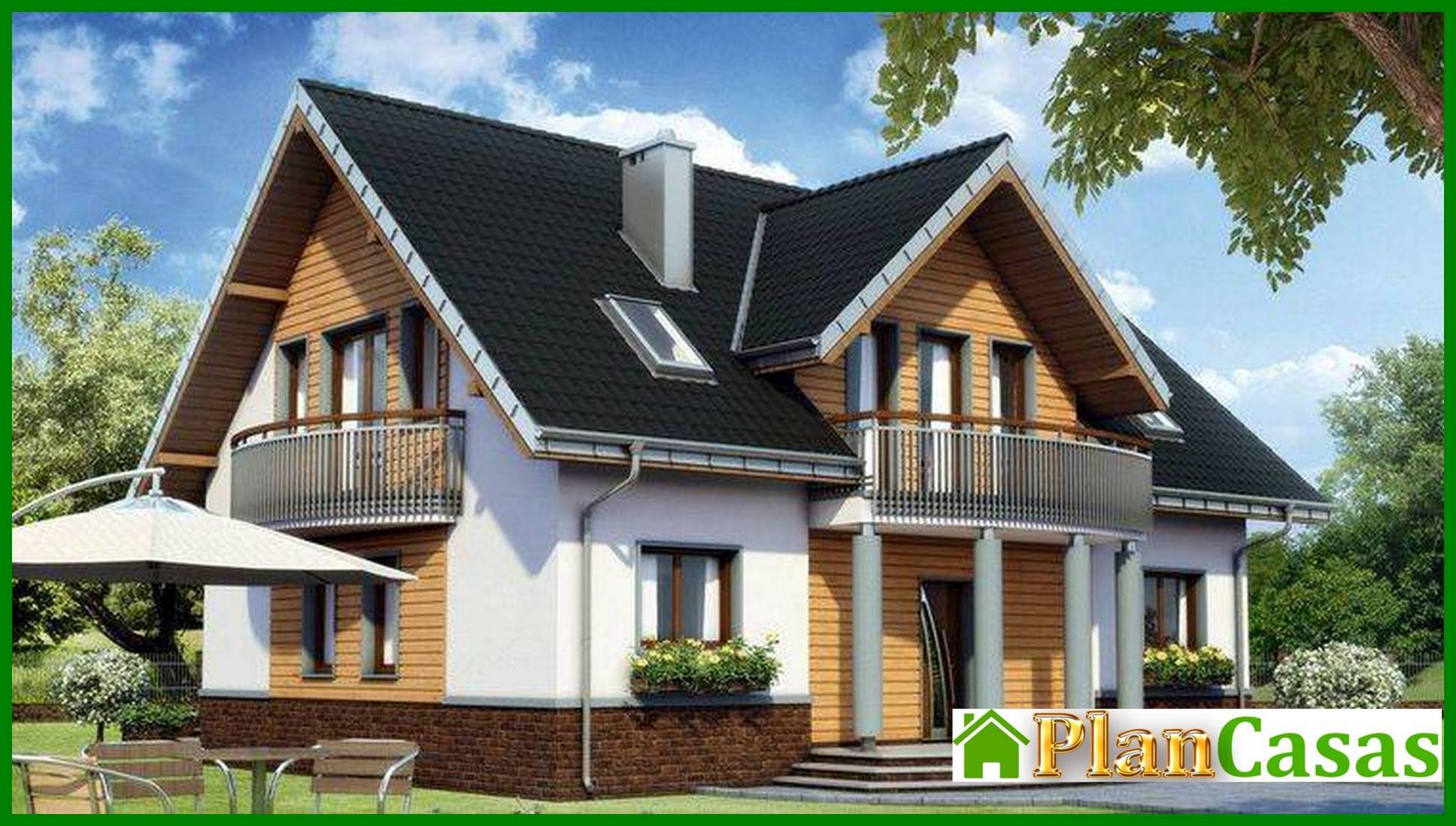 Architectural project of a beautiful country cottage with semicircular bay windows house plan
