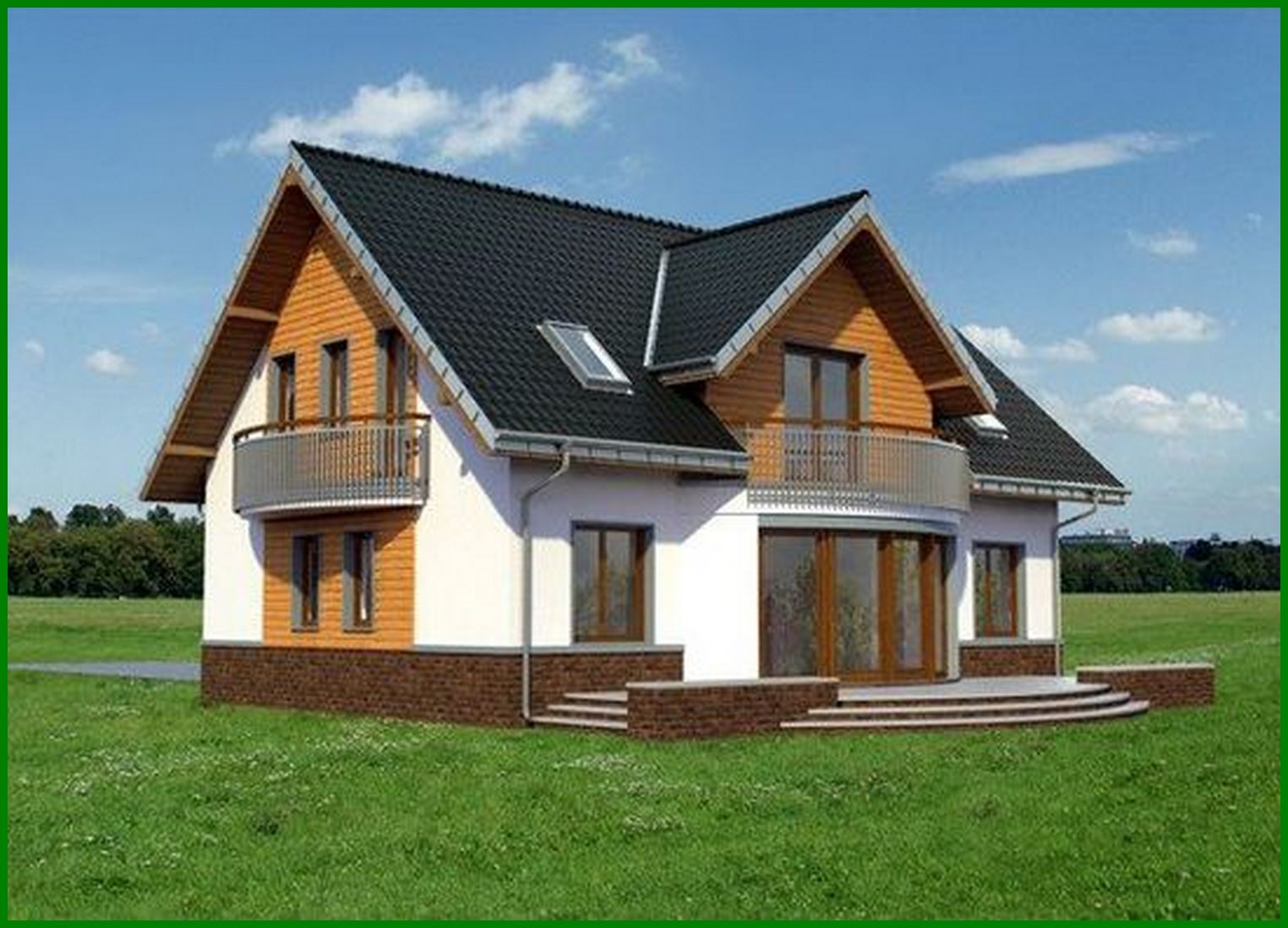 Visualization gallery - Architectural project of a beautiful country cottage with semicircular bay windows