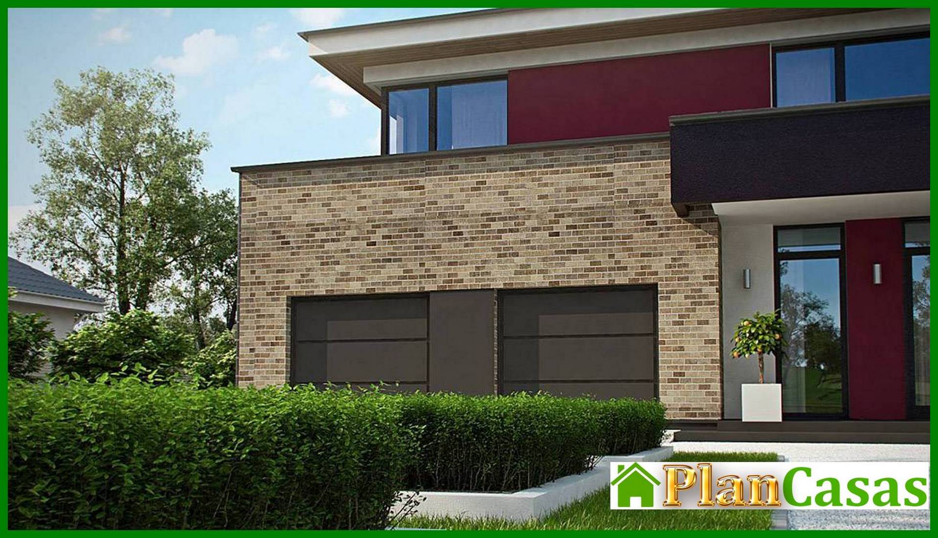 Visualization gallery - Modern project of a two-story house with a garage for two cars and a sauna