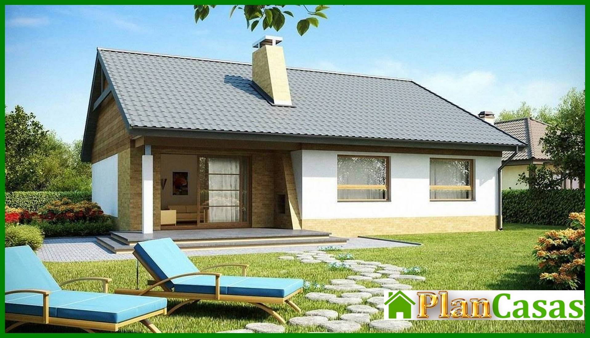 Visualization gallery - The project of a one-story cottage with three bedrooms and a gable roof