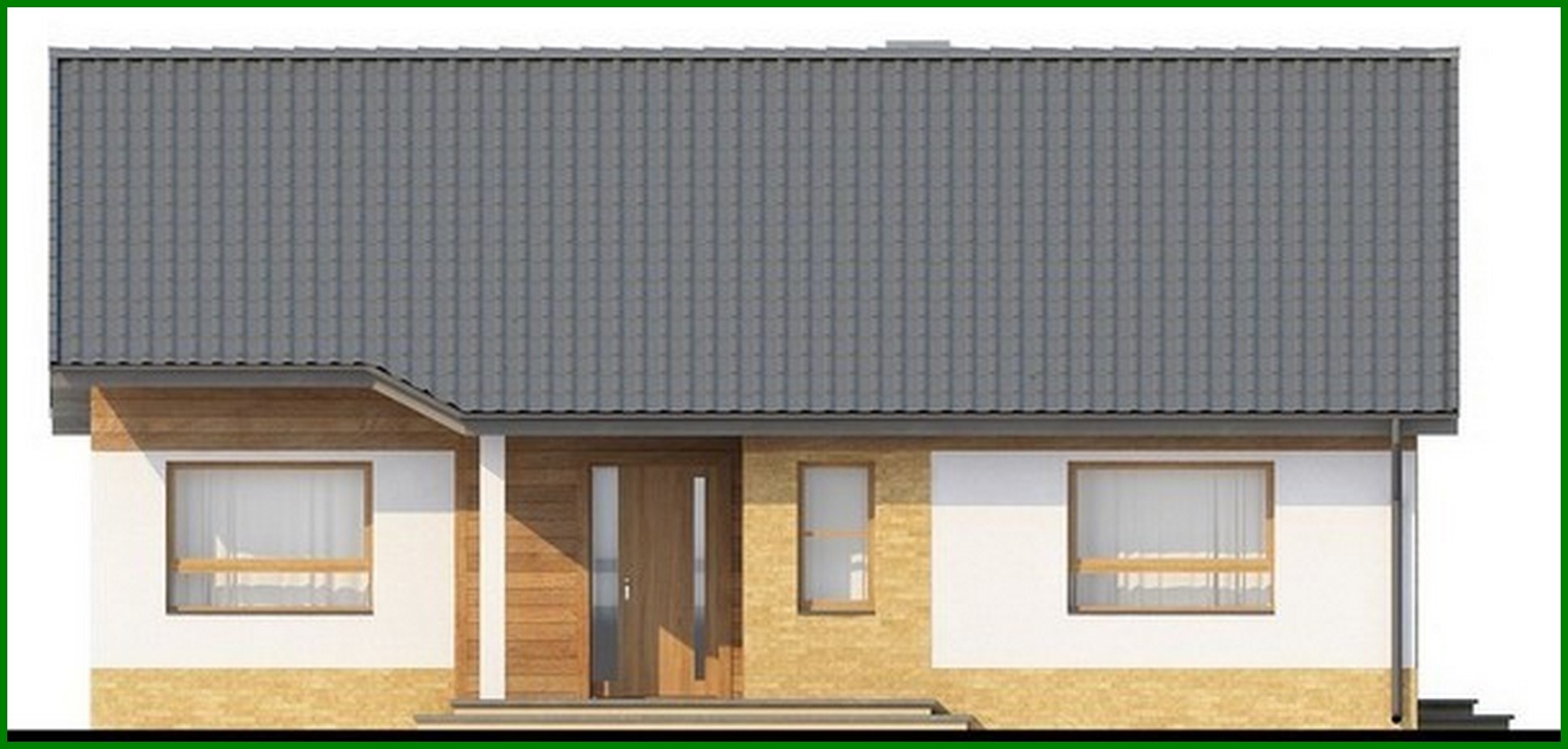 Visualization gallery - The project of a one-story cottage with three bedrooms and a gable roof