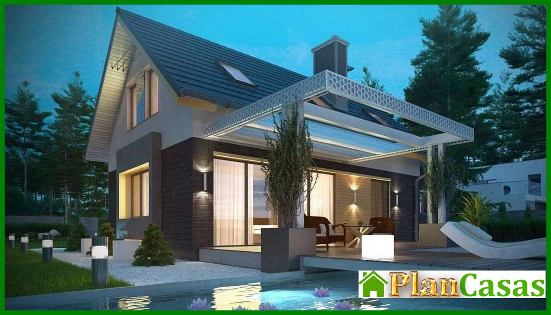 A project of a small neat cottage with a garage and an attic house plan