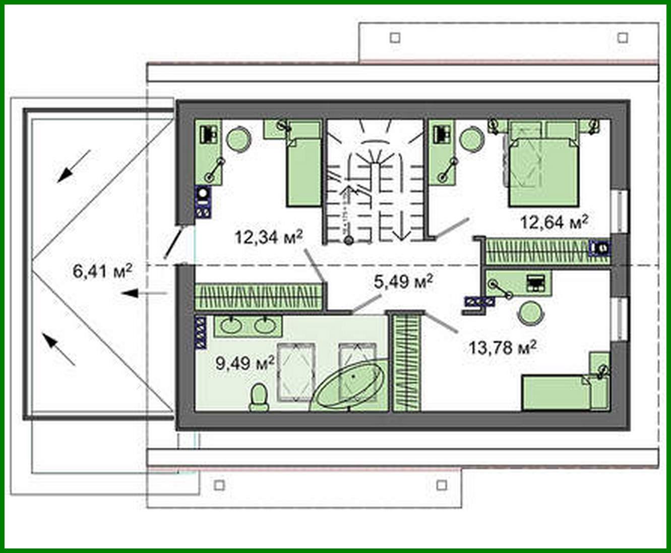 Visualization gallery - Project of a cottage with an attic with a garage for one car