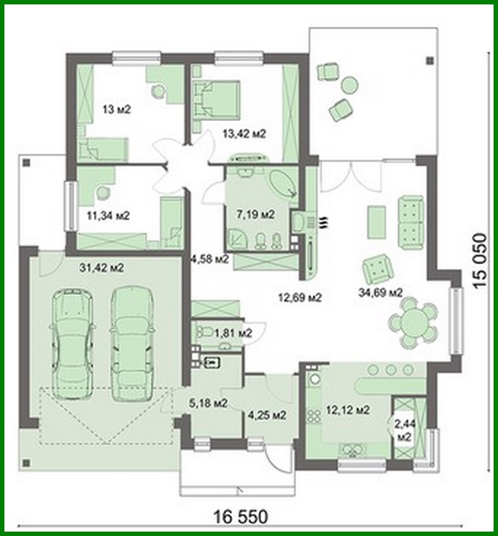 Visualization gallery - Scheme of an attractive residential building with a garage for two cars