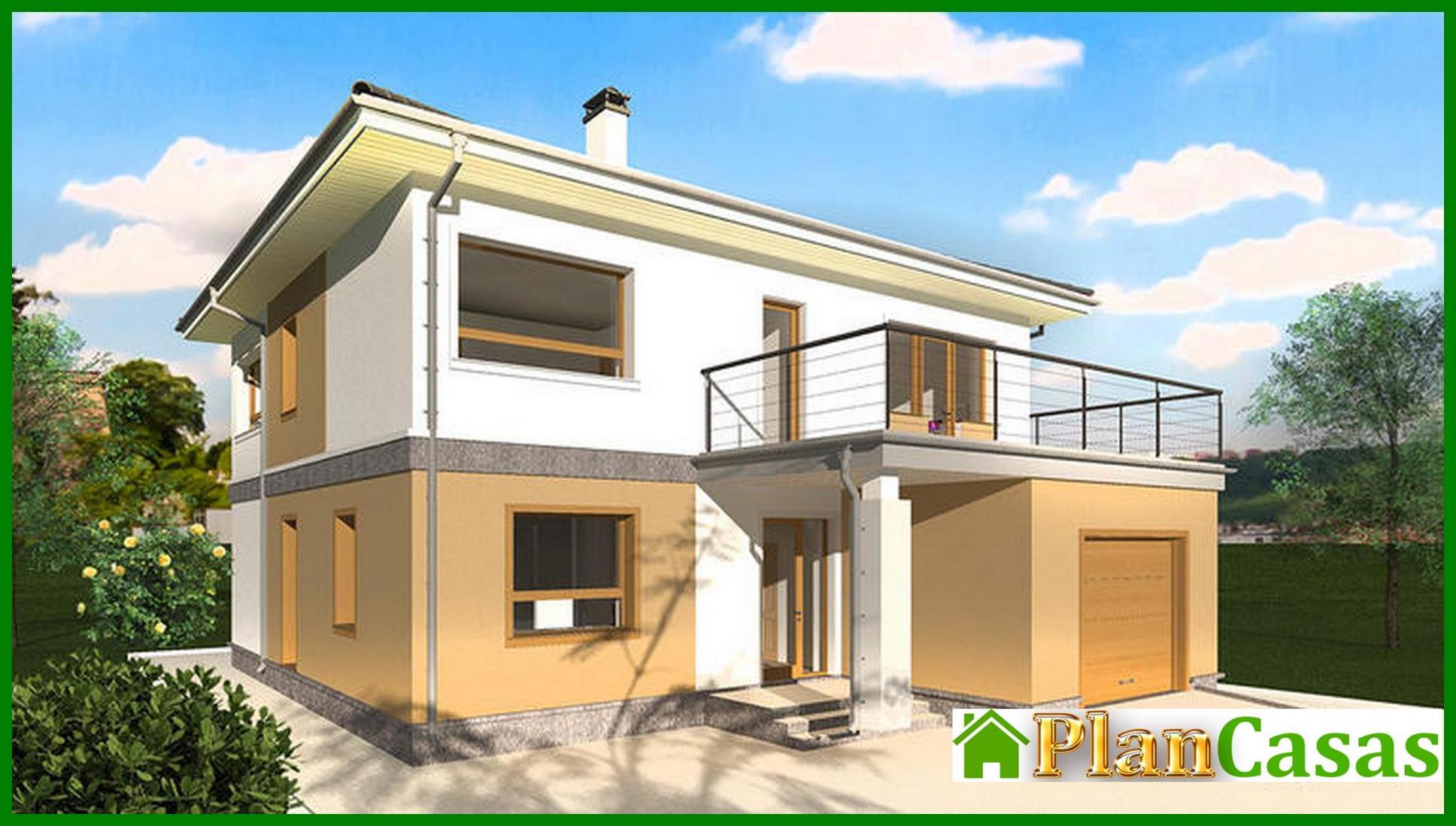 Project of a two-story cottage in bright colors with a spacious terrace house plan