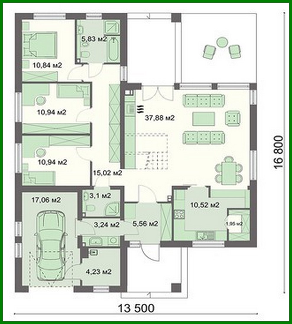 Visualization gallery - The project of a one-story residential building with a spacious seating area