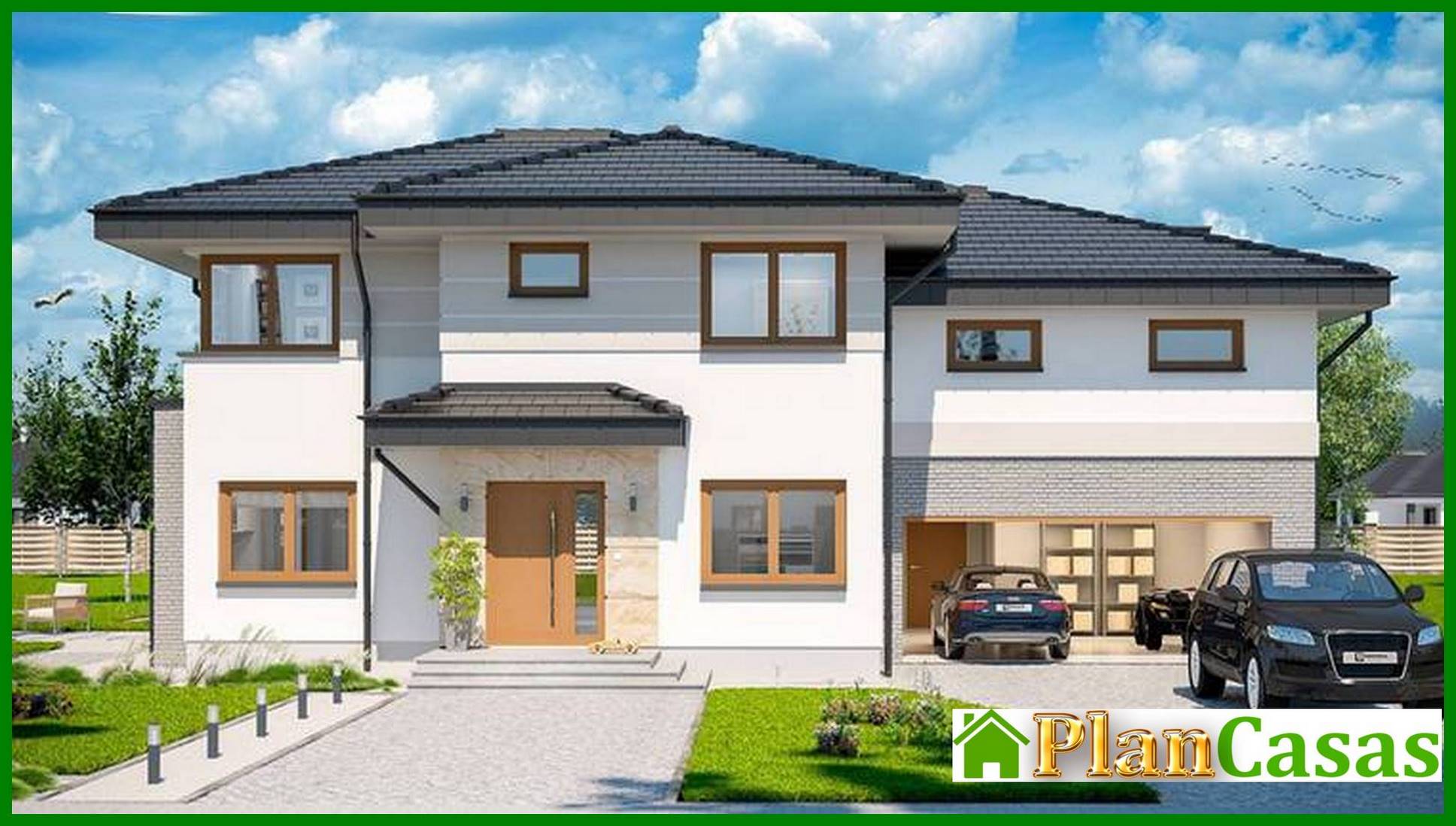 Two-story residential building with comfortable private rooms house plan