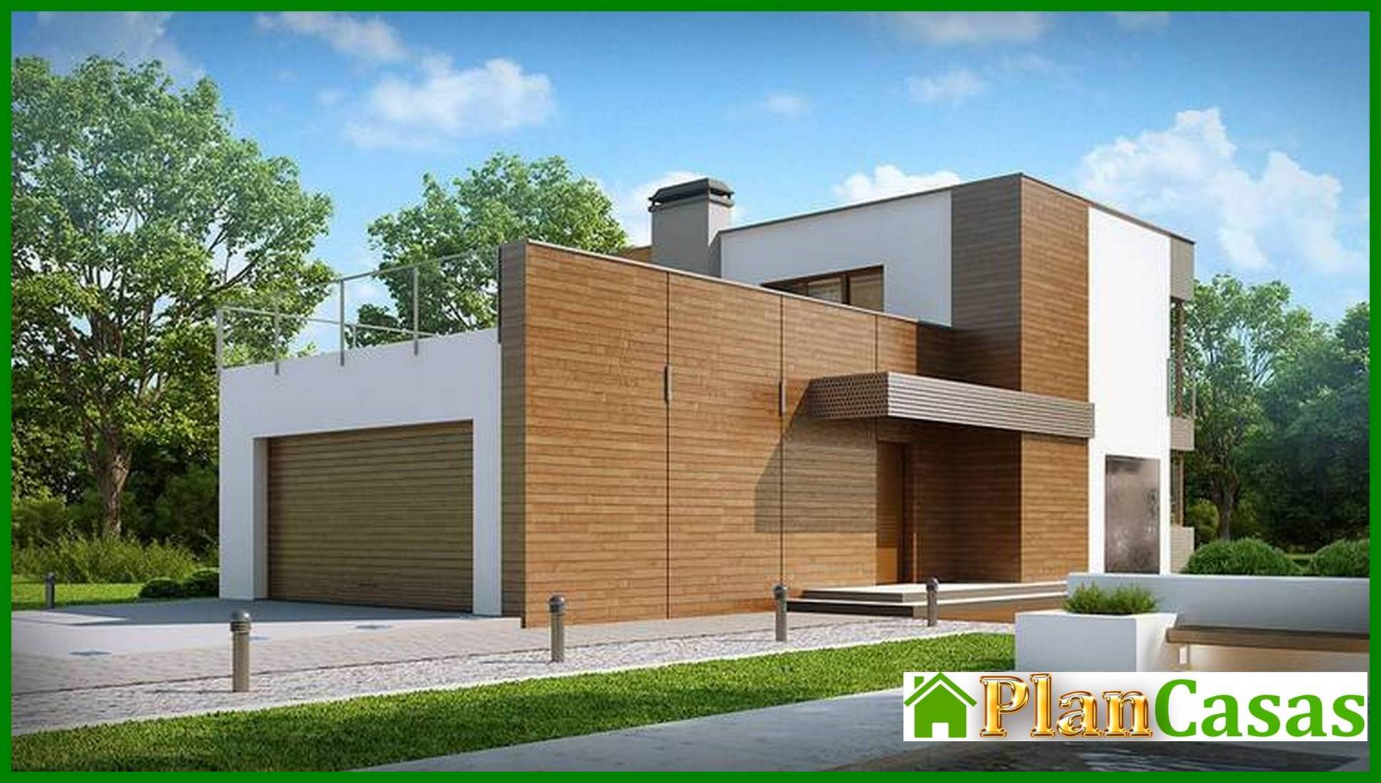 Visualization gallery - The project of a two-story modernist house with a terrace above the garage