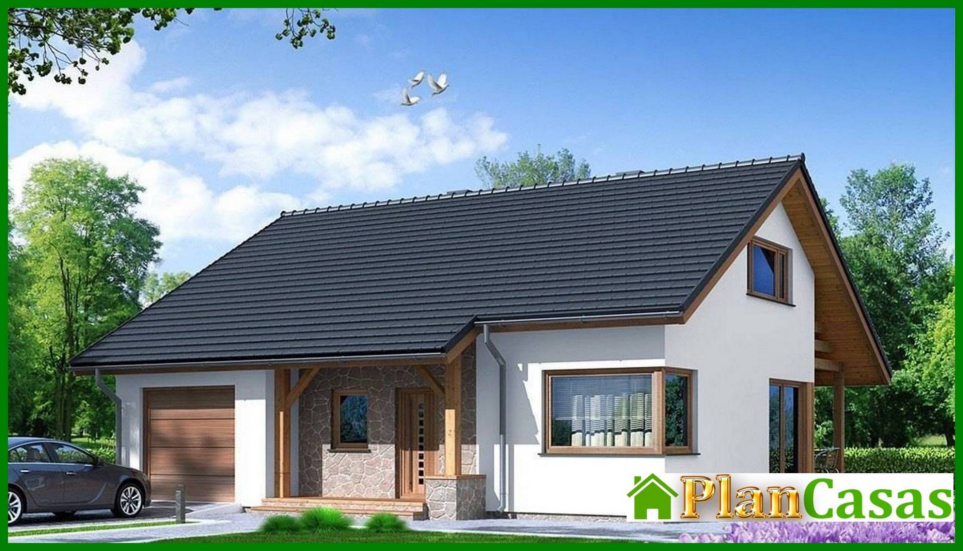 Visualization gallery - Modern house with an attic and a garage