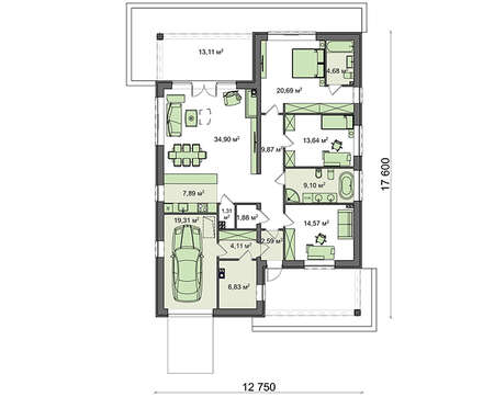 Visualization gallery - The project of a modern European house with a garage and two terraces with a total area of ​​164 square meters. 