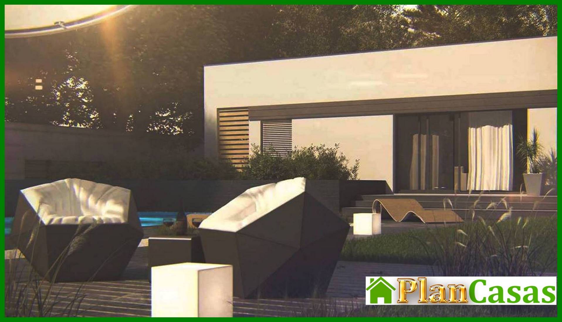 Visualization gallery - High-tech stylish single-storey house project with pool and one-car garage