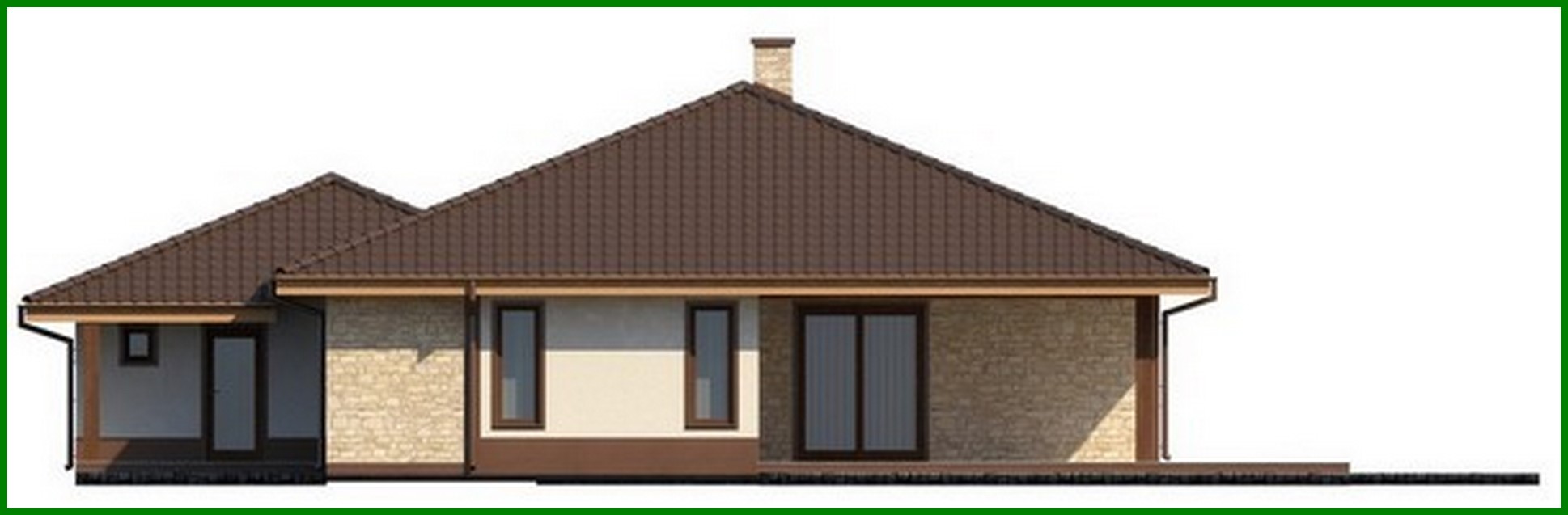 Visualization gallery - Single-storey cottage project for a narrow plot with a large garage