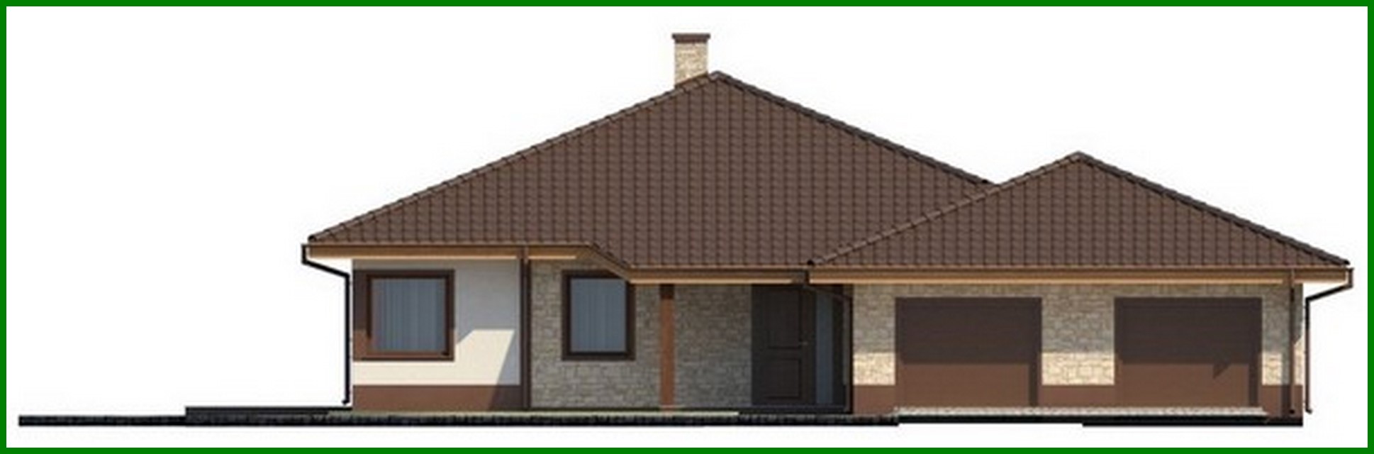 Visualization gallery - Single-storey cottage project for a narrow plot with a large garage