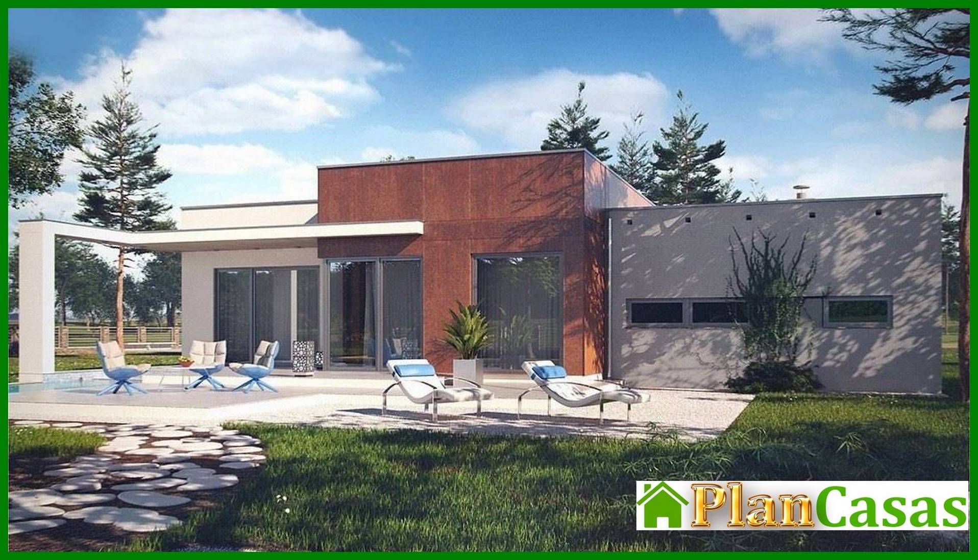 Visualization gallery - Project of a modern house with a flat roof and a garage for two cars