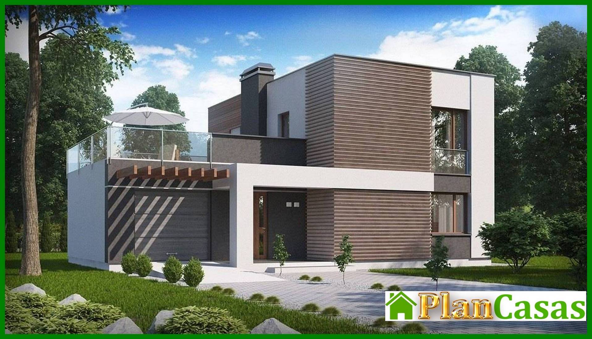 Visualization gallery - Modern project of a two-story cottage with a garage