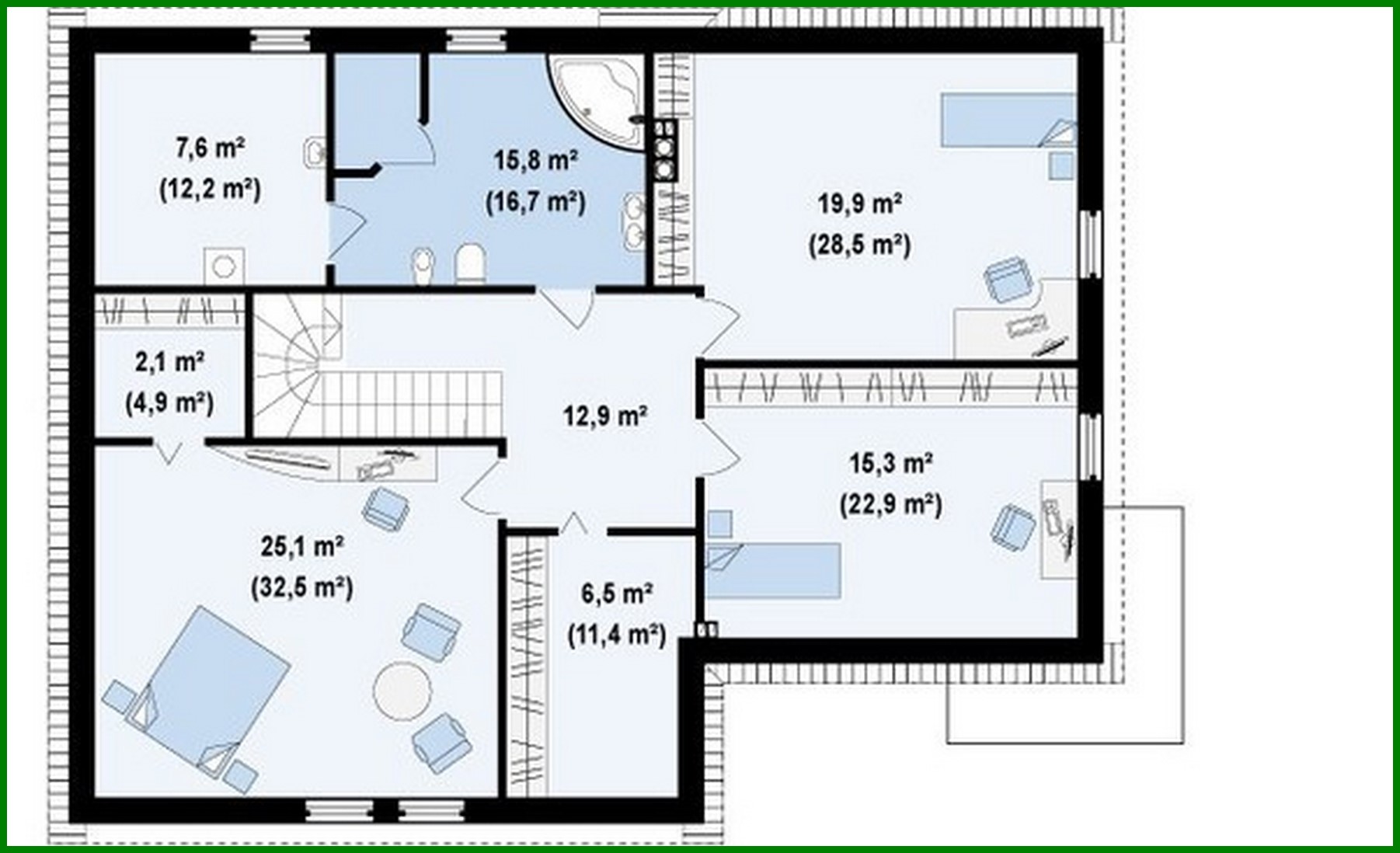 Visualization gallery - Cottage project with a garage for two cars and a corner bay window