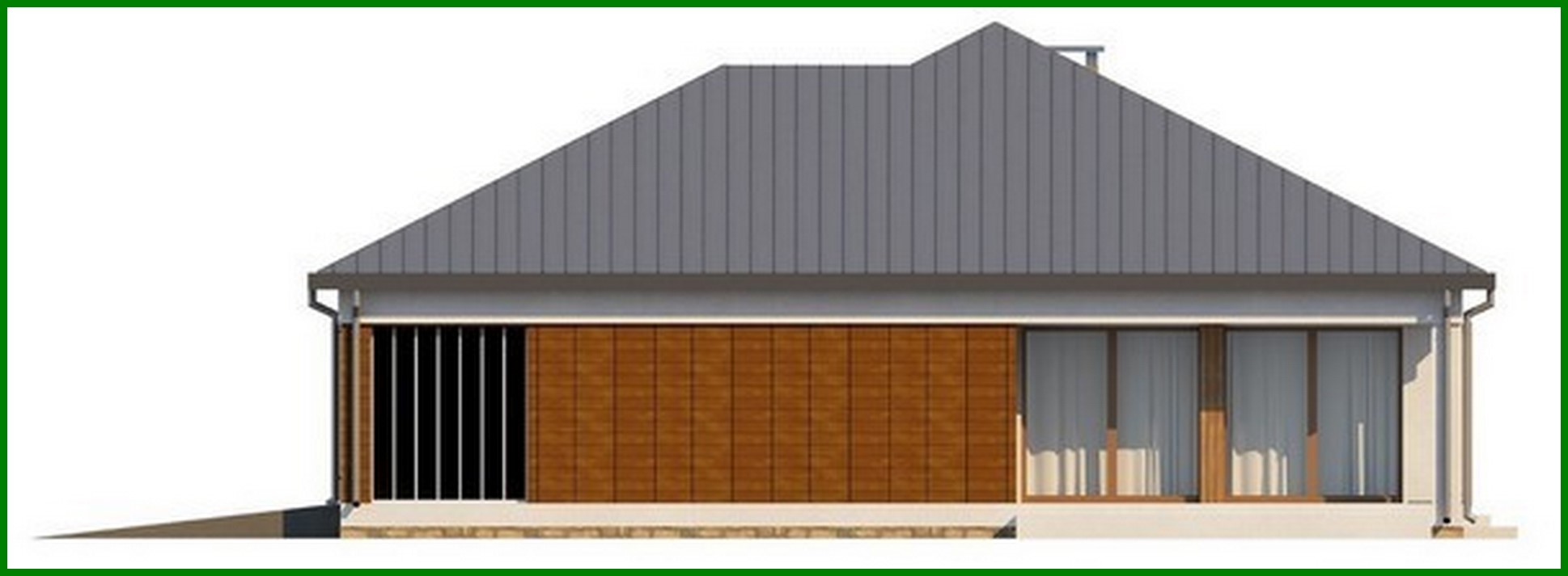 Visualization gallery - One-storey cottage project with a garage and a covered terrace