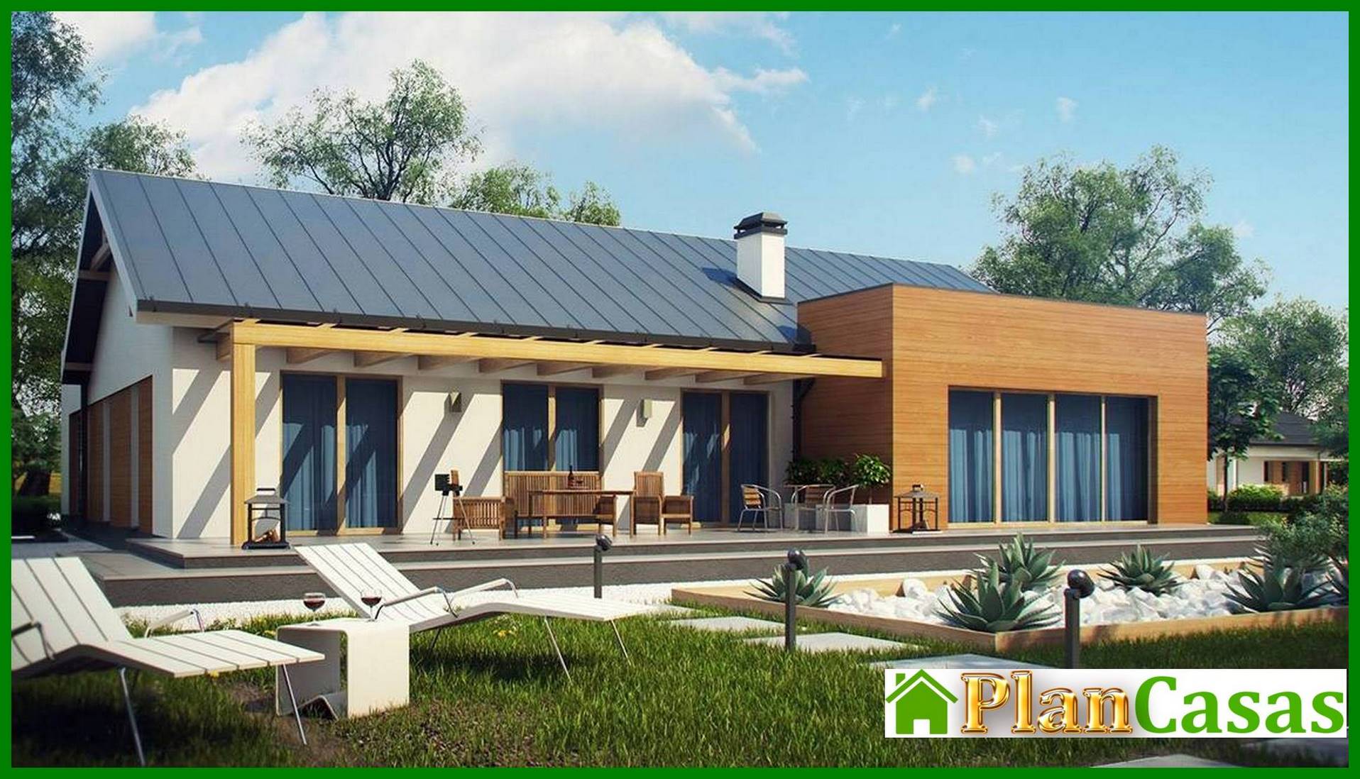 Visualization gallery - The project of a single-storey house of a simple form with a garage for two cars