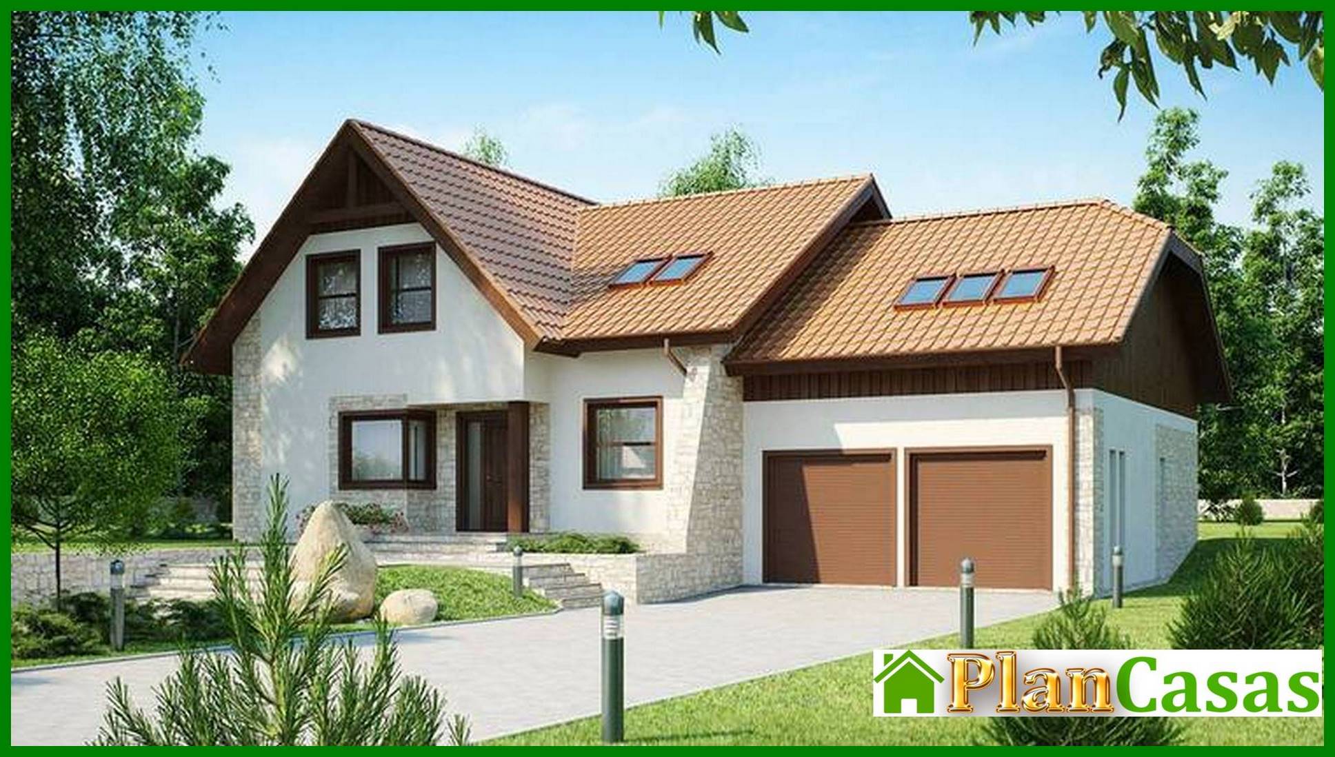 Project of a mansion with a garage for 2 cars house plan