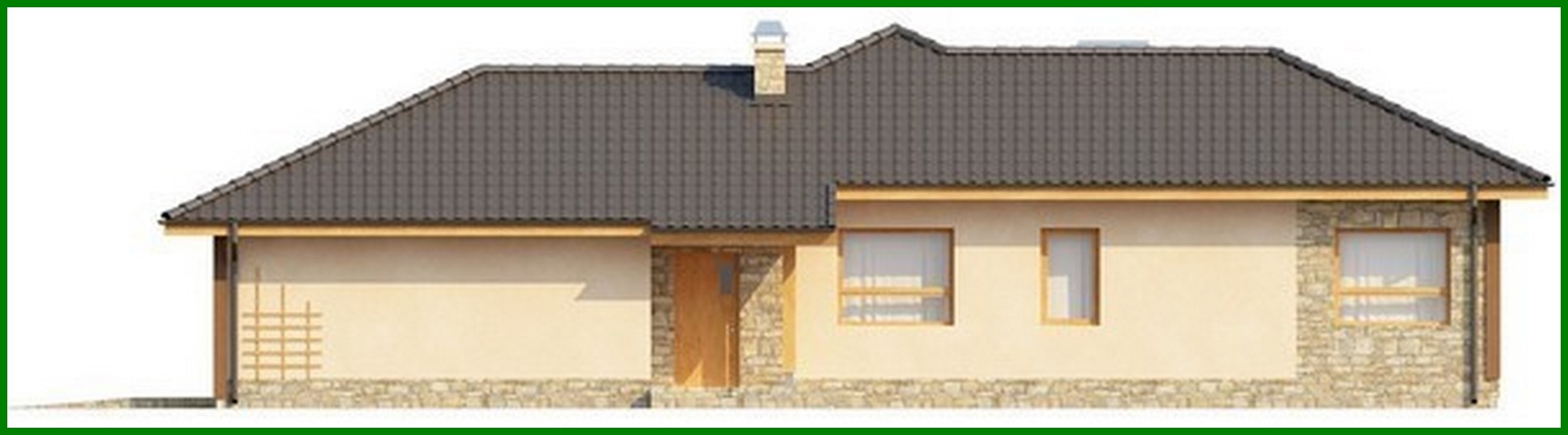 Visualization gallery - One-storey house project with a garage for two cars and a four-gable roof