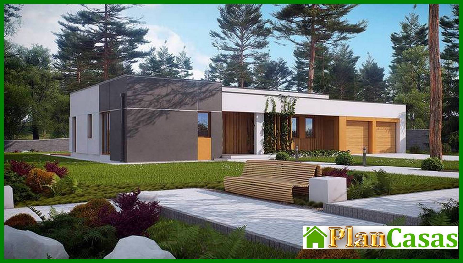 High-tech cottage project with a garage for two cars house plan