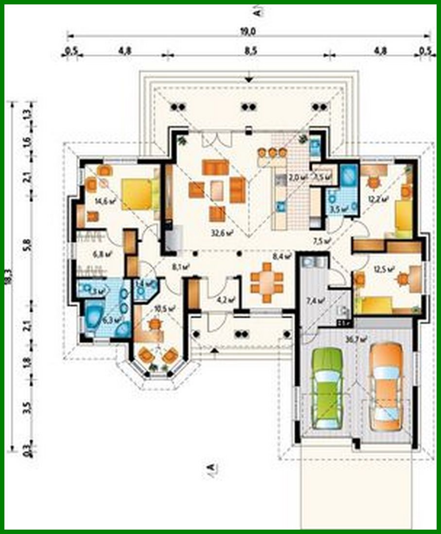 Visualization gallery - Beautiful one-story house with an interesting facade