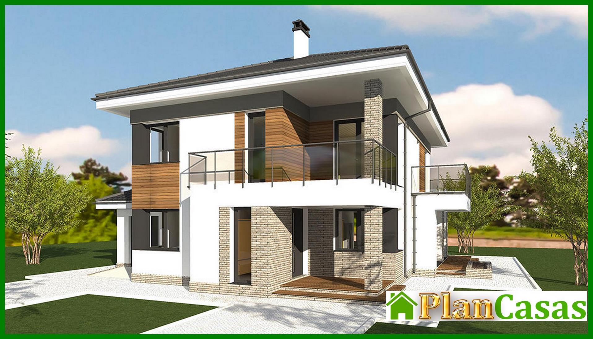Project of a stylish two-story residential building with a beautiful balcony house plan