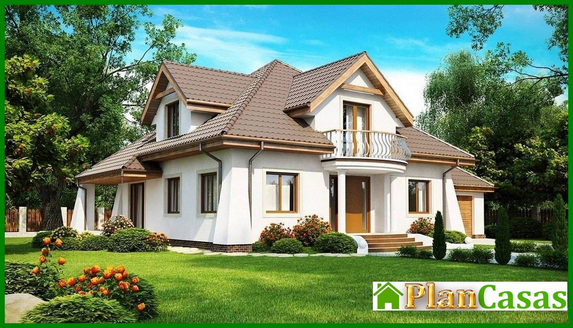 Project of a classic house with an attic and a balcony house plan