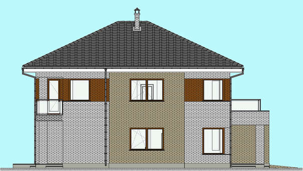 Visualization gallery - The project of a two-story brick house with an area of 262 square meters with modern balconies