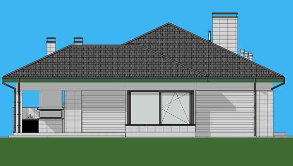 Visualization gallery - The project of a comfortable one-story house with an area of 172 sq. M. With a decor of gray stone and wooden panels