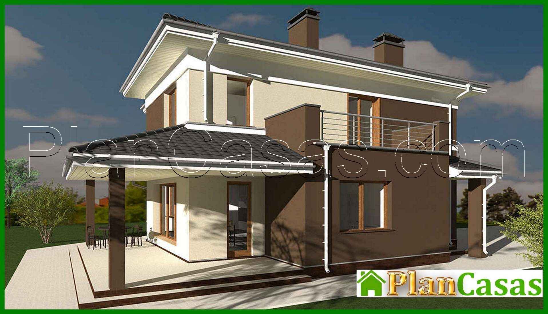 Galería de visualizaciones - Proyecto de una casa de campo de dos plantas en diseño blanco y chocolate con un área total de 178 m²